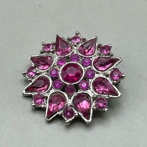 Elegant Vintage Silver Tone Pink Fuchsia Crystal Starburst Brooch Stunning Gift